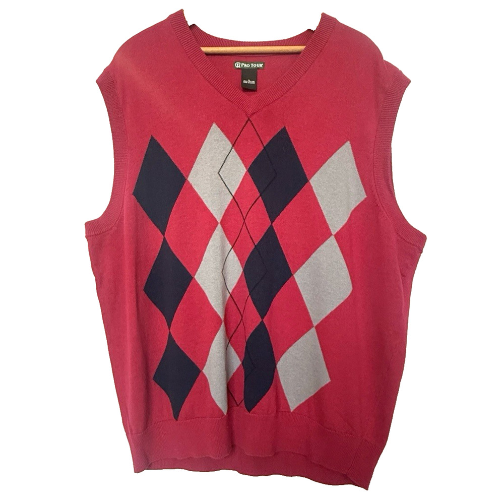Pro Tour Mens Argyle Sleeveless Golf Sweater Vest Size XL V-Neck Preppy Academia